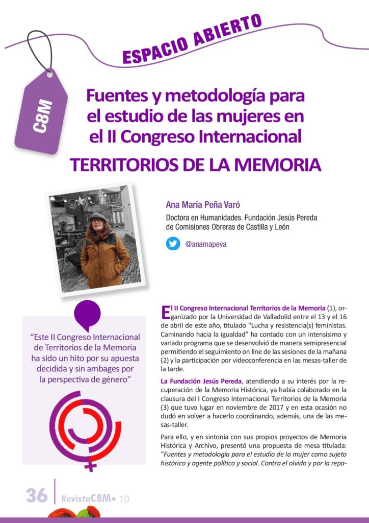 Fuentes y metodología para el estudio de las mujeres en el II Congreso Internacional Territorios de la Memoria