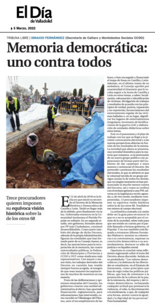 Artículo de opinión de Ignacio Fernández Herrero publicado en El Día de Valladolid el 5 de marzo de 2022